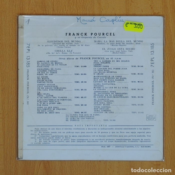 Discos de vinilo: FRANCK POURCEL - ALREDEDOR DEL MUNDO + 3 - EP - Foto 2