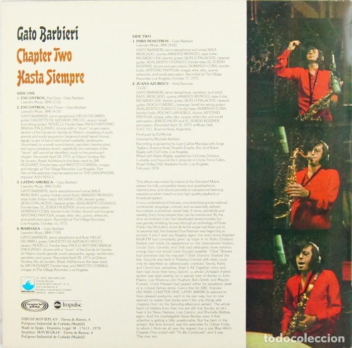 Discos de vinilo: Gato Barbieri - Chapter Two: Hasta Siempre (LP, Vinilo, 1978) - Foto 2