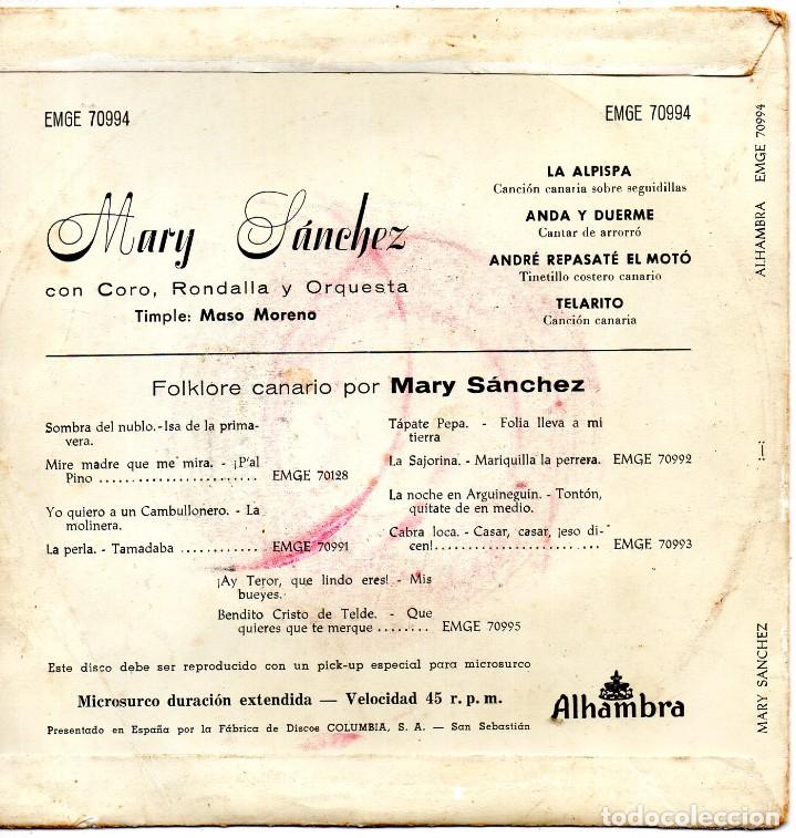 Discos de vinilo: MARY SANCHEZ, EP, LA ALPISPA + 3, A&Ntilde;O 1959 - Foto 2