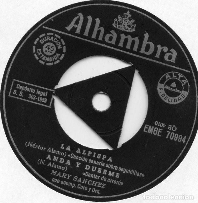 Discos de vinilo: MARY SANCHEZ, EP, LA ALPISPA + 3, A&Ntilde;O 1959 - Foto 3