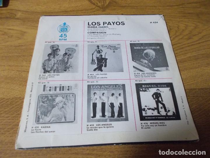 Discos de vinilo: LOS PAYOS. MARIA ISABEL, COMPASION. - Foto 2