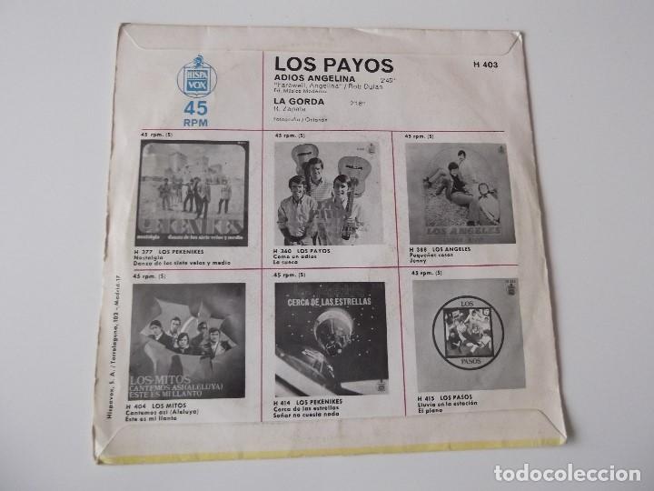 Discos de vinilo: LOS PAYOS - Adi&oacute;s Angelina - Foto 2