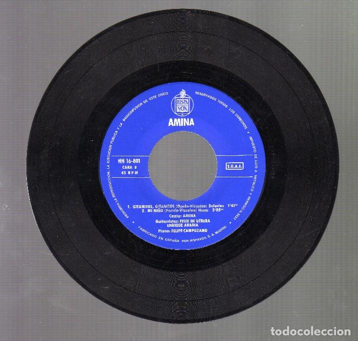 Discos de vinilo: E.P.: AMINA &middot; DEL COLOR DEL AZABACHE / GITANO DE MIS AMORES / GITANITOS, GITANITOS / MI NI&Ntilde;O - Foto 4