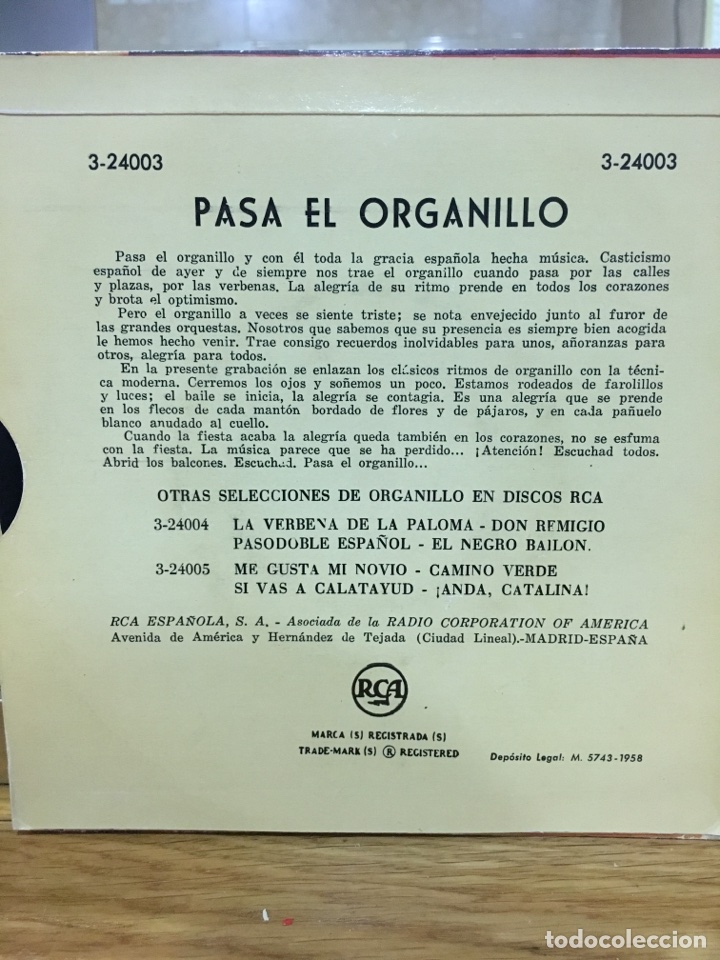 Discos de vinilo: PASA EL ORGANILLO-EP 1958 - Foto 2