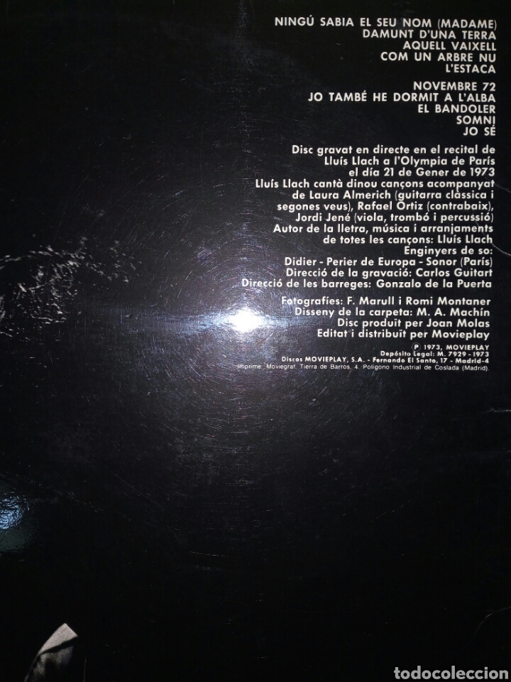 Discos de vinilo: LLUIS LLACH A L OLYMPIA  LP 1973 - Foto 2