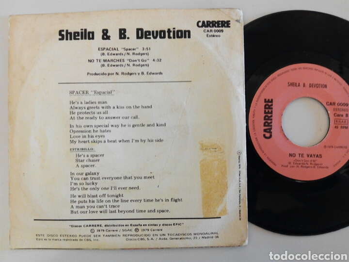 Discos de vinilo: Sheila & B. Devotion, Spacer 1979 - Foto 2