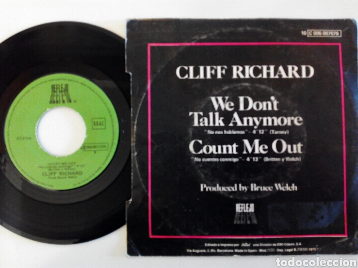 Discos de vinilo: Cliff Richard, We dont talk anymore 1979 - Foto 2