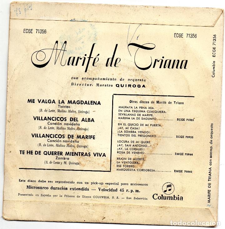 Discos de vinilo: MARIFE DE TRIANA - ME VALGA LA MAGDALENA - EP - Foto 2