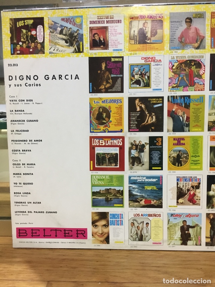 Discos de vinilo: DIGNO GARCIA Y SUS CARIOS-+ EXITOS-1968-RARO - Foto 2