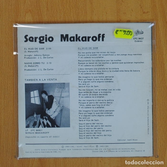 Discos de vinilo: SERGIO MAKAROFF - EL HIJO DE SAM / NADIE COMO TU - SINGLE - Foto 2
