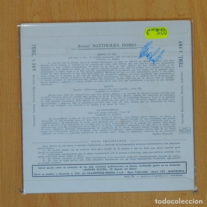Discos de vinilo: MATTIWILDA DOBBS - HIMNO AL SOL + 3 - EP - Foto 2