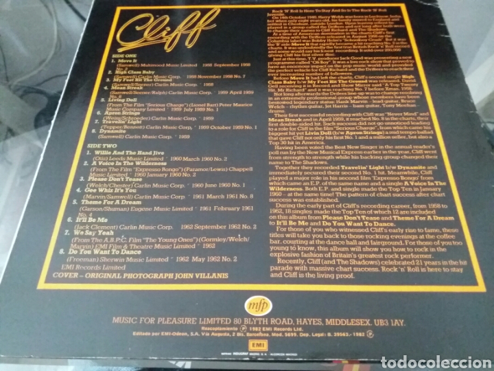 Discos de vinilo: CLIFF RICHARD, ROCK ON WITH CLIFF. 1982 LP. - Foto 2