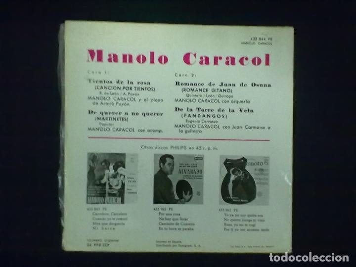 Discos de vinilo: MANOLO CARACOL TIENTOS DE LA ROSA + 3 - Foto 2