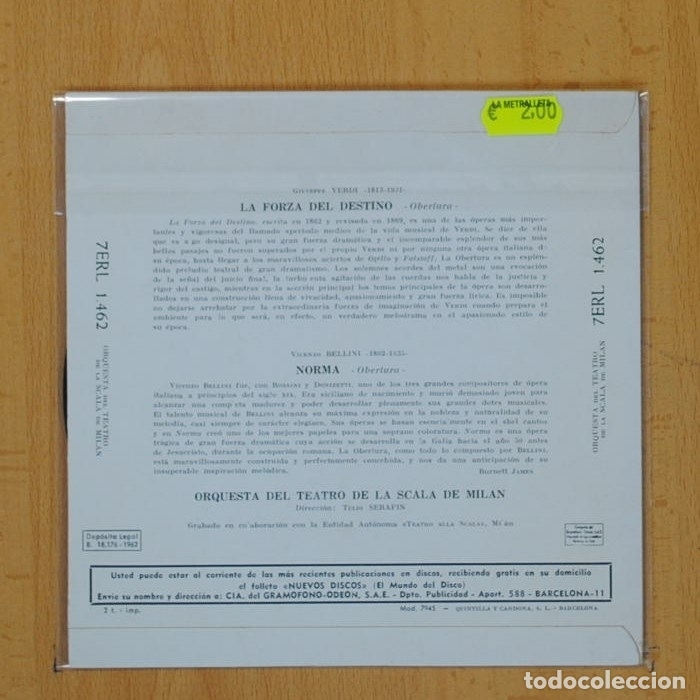 Discos de vinilo: TULLIO SERAFIN - LA FORZA DEL DESTINO / NORMA - SINGLE - Foto 2