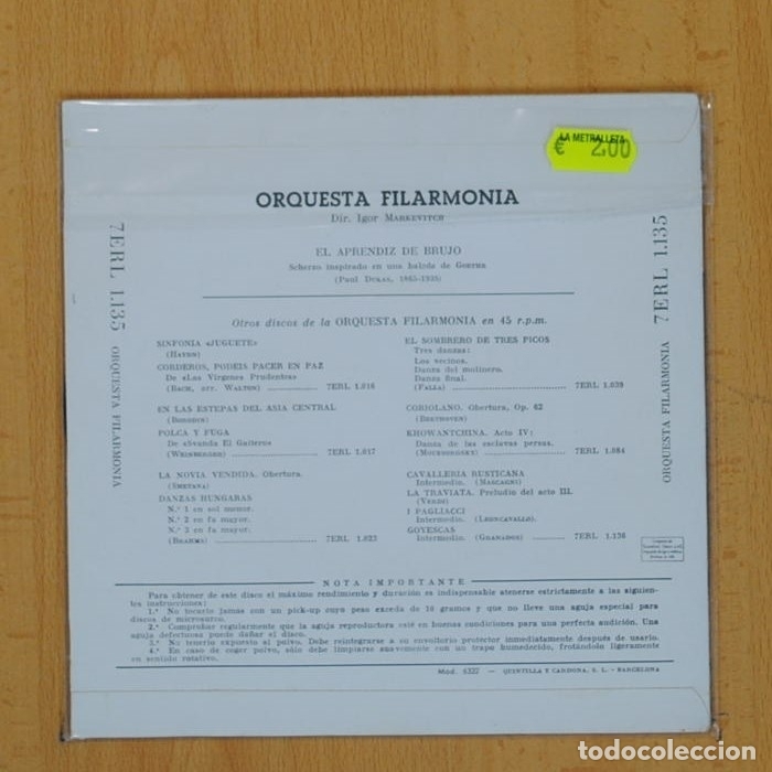 Discos de vinilo: IGOR MARKEVITCH - EL APRENDIZ DE BRUJO - SINGLE - Foto 2