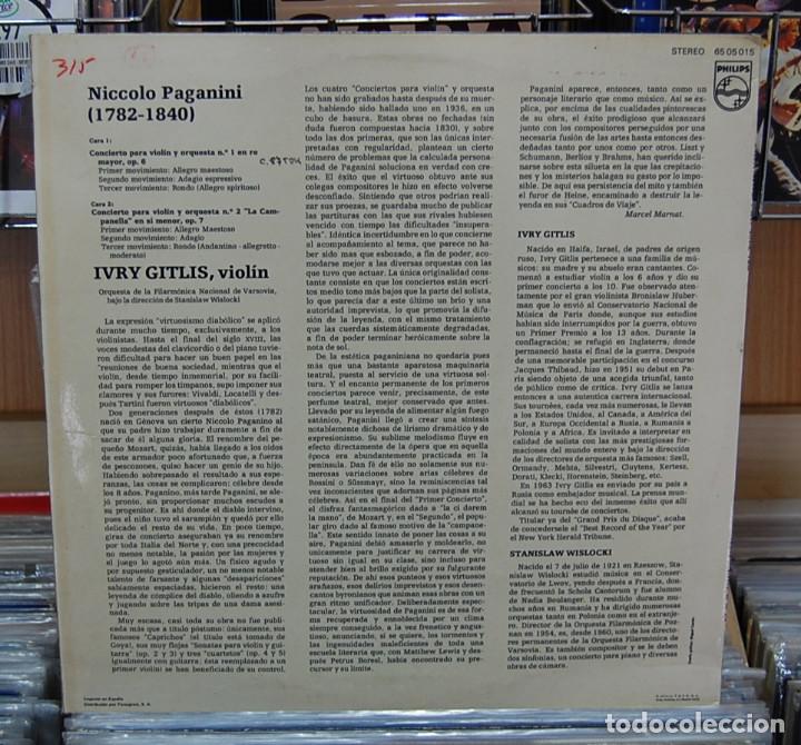 Discos de vinilo: Paganini. Conciertos para violin 1 y 2. Ivri Gitlis. Philips 1972. LP - Foto 2