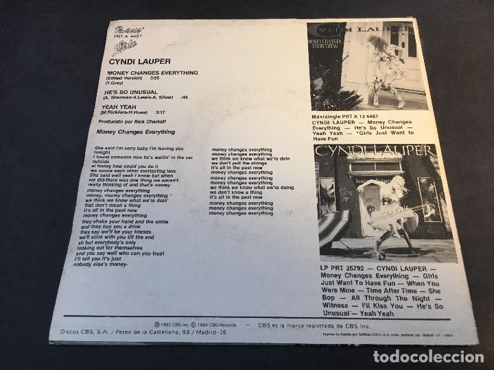 Discos de vinilo: CYNDI LAUPER (MONEY CHANGES EVERYTHING) SINGLE ESPA&Ntilde;A 1984 (EPI6) - Foto 3