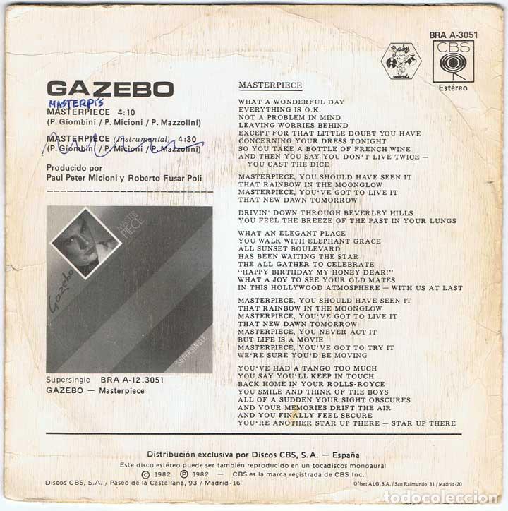 Discos de vinilo: Gazebo - Masterpiece - Baby Records 1982 - Foto 2