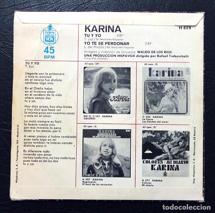 Discos de vinilo: SINGLE KARINA - TU Y YO - HISPAVOX 1970. - Foto 2