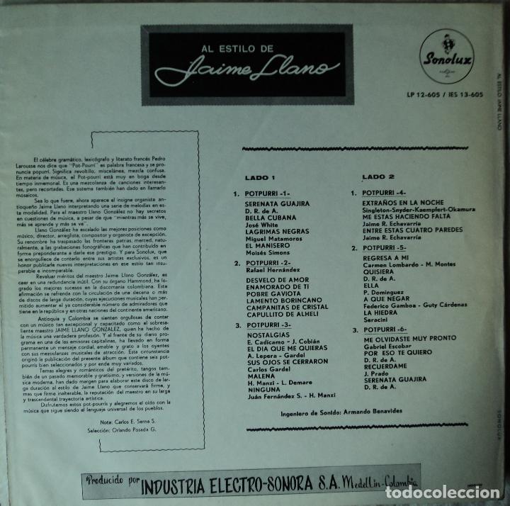 Discos de vinilo: Jaime Llano - Al estilo de... - Edici&oacute;n de Colombia - Foto 2