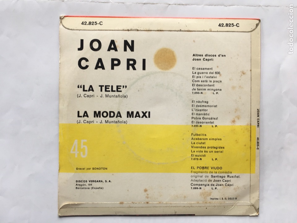 Discos de vinilo: Joan Capri &rdquo; La moda Maxi - La Tele &rdquo; Disco - Foto 2