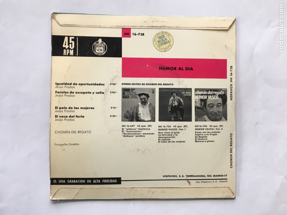 Discos de vinilo: Chomin del Regato. Humor al D&iacute;a... Disco - Foto 2