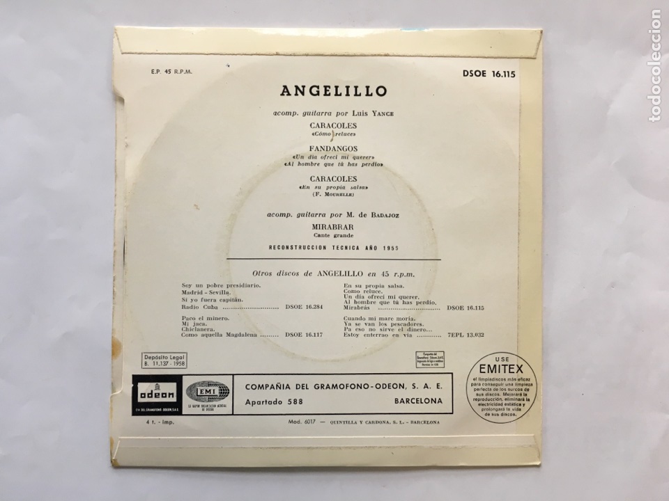 Discos de vinilo: ANGELILLO, as&iacute; canta...  Disco/1958 - Foto 2