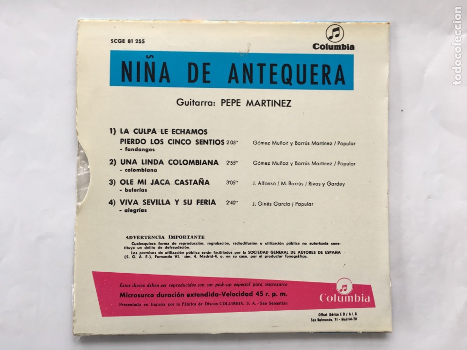 Discos de vinilo: Ni&ntilde;a de Antequera.- Disco/1967 - Foto 2