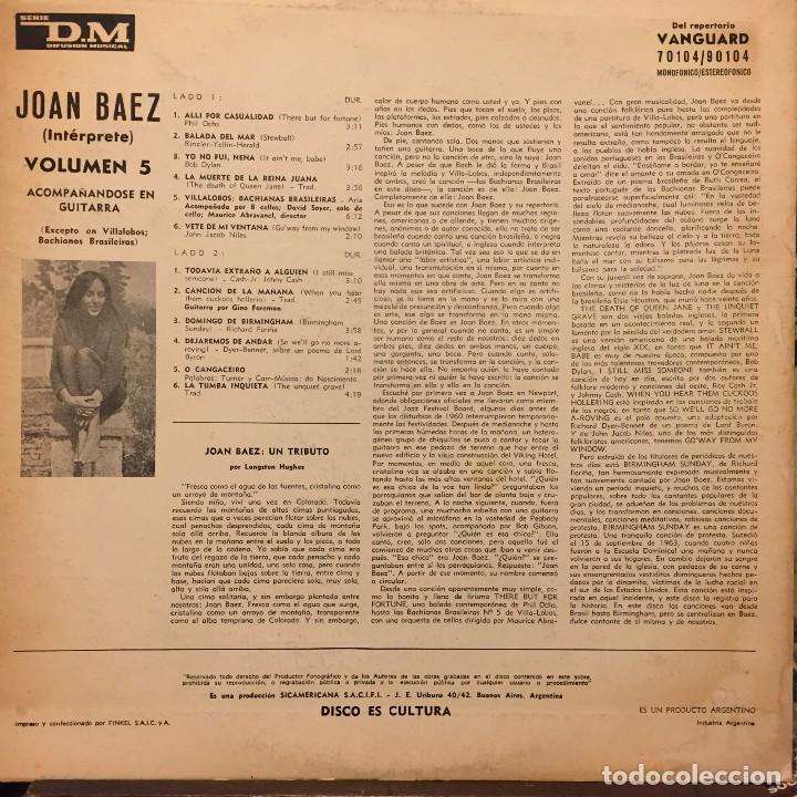 Discos de vinilo: LP argentino de Joan Baez a&ntilde;o 1964 - Foto 2