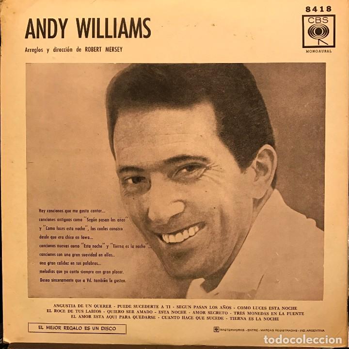 Discos de vinilo: LP argentino de Andy Williams a&ntilde;o 1962 - Foto 2