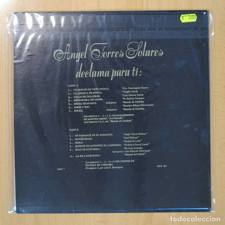 Discos de vinilo: ANGEL TORRES SOLARES - DECLAMA PARA TI - LP - Foto 2
