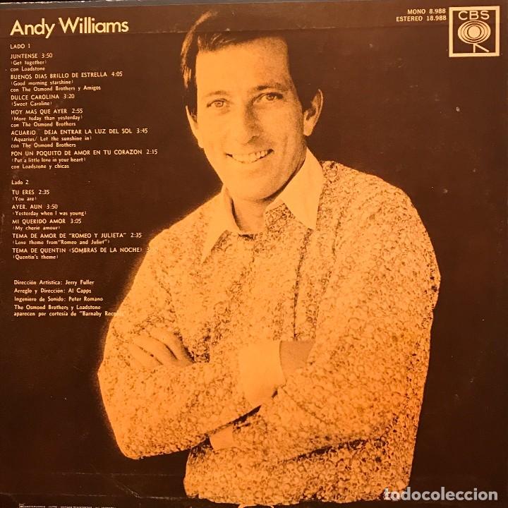 Discos de vinilo: LP argentino de Andy Williams a&ntilde;o 1969 - Foto 2