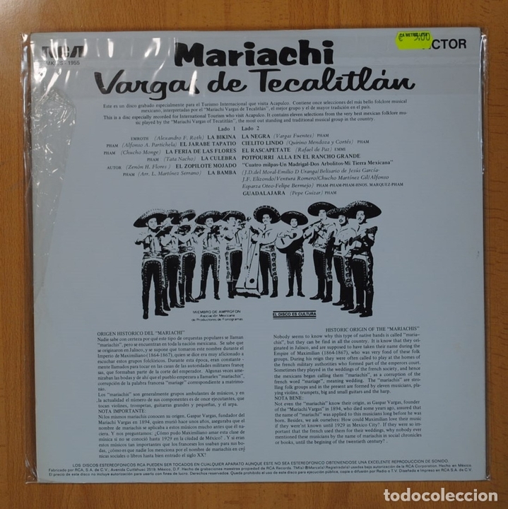Discos de vinilo: VARGAS DE TECALITLAN - MARIACHIS EN ACAPULCO - LP - Foto 2