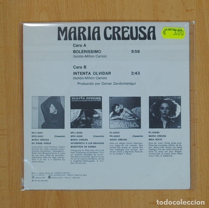 Discos de vinilo: MARIA CREUSA - BOLERISSIMO, INTENTA OLVIDAR - SINGLE - Foto 2