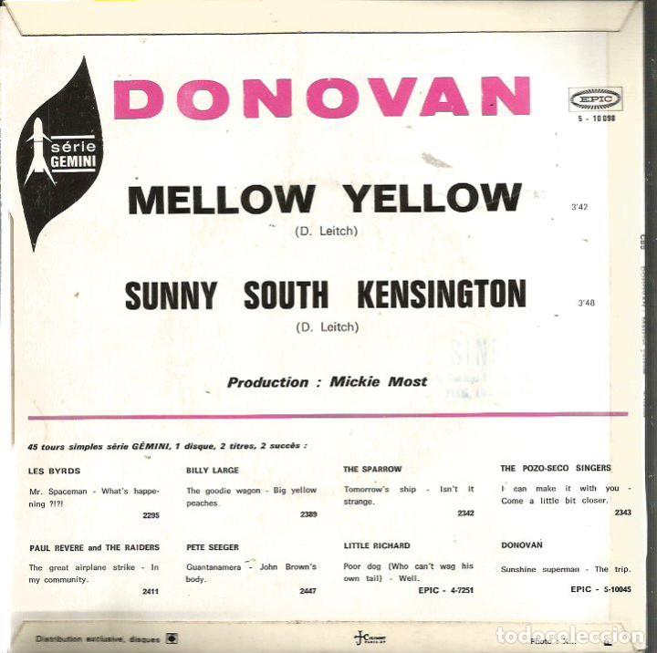Discos de vinilo: SG DONOVAN : MELLOW YELLOW ( EDITADO EN FRANCIA ) - Foto 2