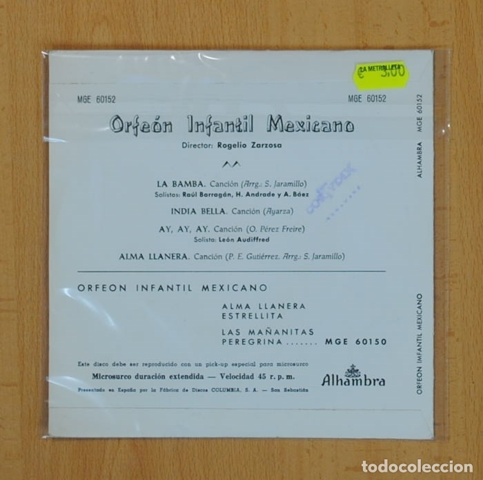 Discos de vinilo: ORFEON INFANTIL MEXICANO - LA BAMBA + 3 - EP - Foto 2