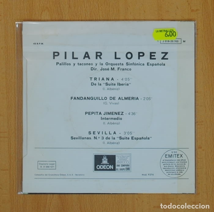 Discos de vinilo: PILAR LOPEZ - TRIANA + 3 - EP - Foto 2