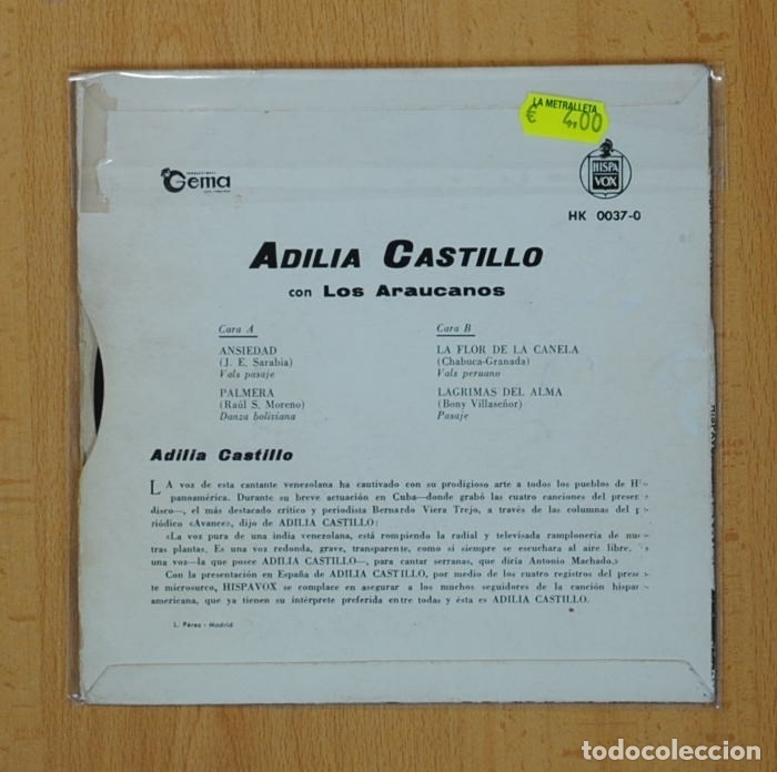Discos de vinilo: ADILIA CASTILLO - ANSIEDAD + 3 - EP - Foto 2