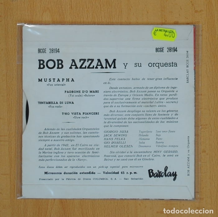 Discos de vinilo: BOB AZZAM - MUSTAPHA + 3 - EP - Foto 2