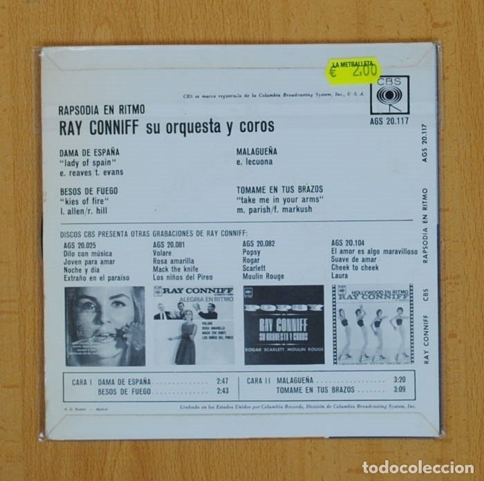 Discos de vinilo: RAY CONNIFF - DAMA DE ESPA&Ntilde;A + 3 - EP - Foto 2