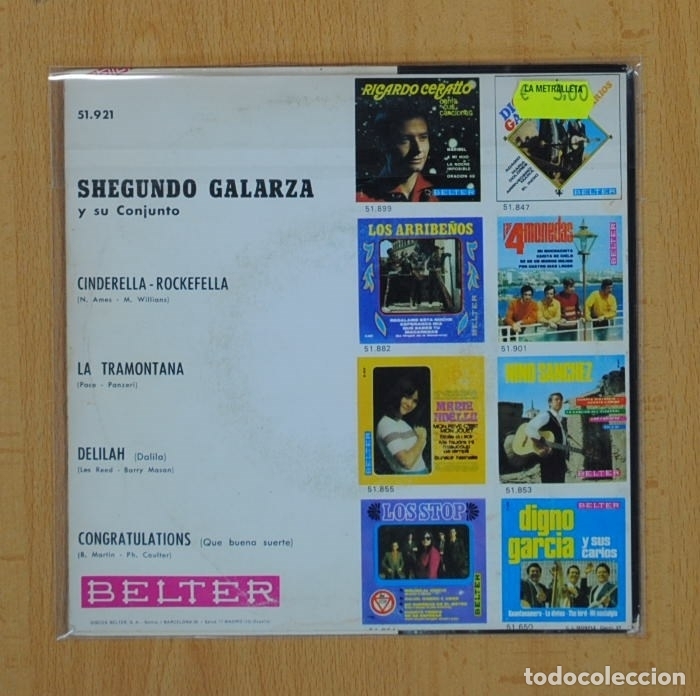 Discos de vinilo: SHEGUNDO GALARZA - CINDERELLA-ROCKEFELLA + 3 - EP - Foto 2
