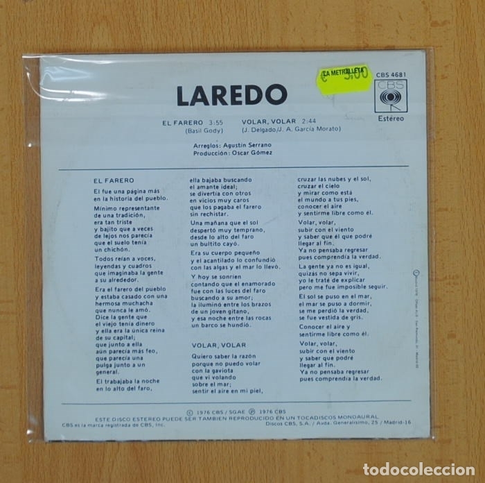 Discos de vinilo: LAREDO - EL FARERO / VOLAR, VOLAR - SINGLE - Foto 2
