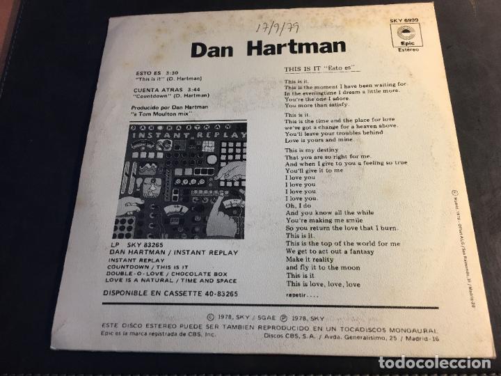 Discos de vinilo: DAN HARTMAN (ESTO ES..) SINGLE ESPA&Ntilde;A 1978 (EPI7) - Foto 3