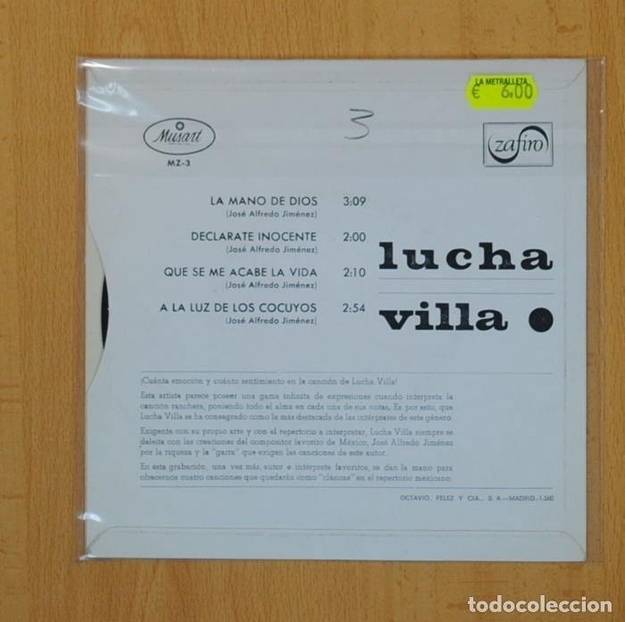 Discos de vinilo: LUCHA VILLA - LA MANO DE DIOS + 3 - EP - Foto 2