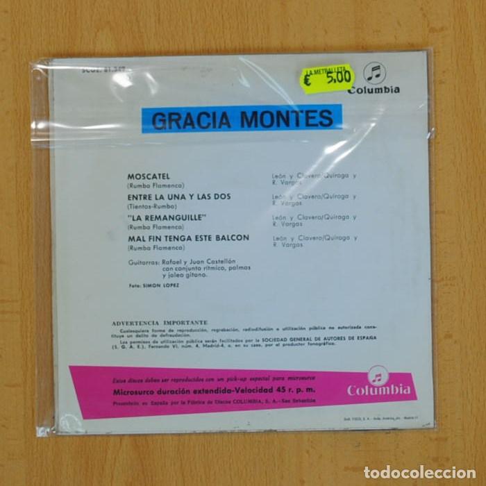 Discos de vinilo: GRACIA MONTES - MOSCATEL + 3 - EP - Foto 2