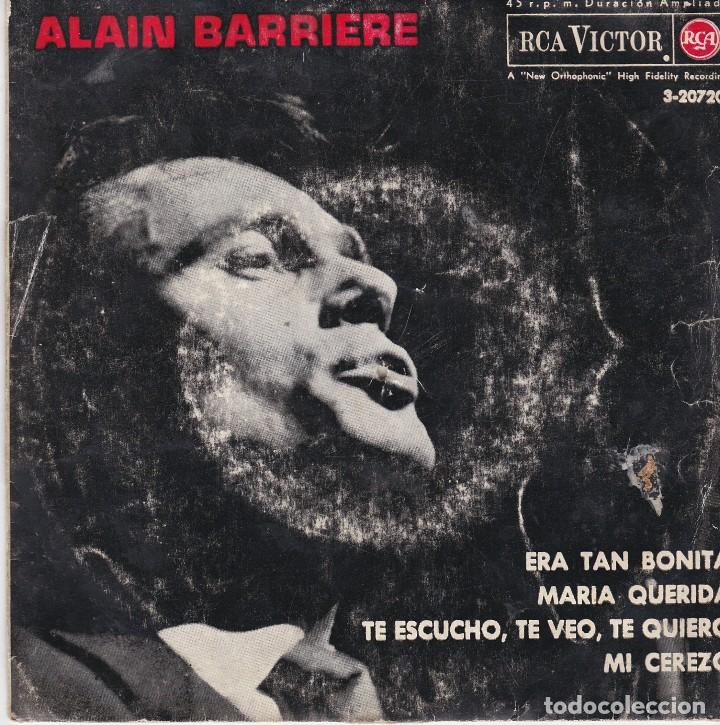 Disques de vinyle: single alain barriere. era tan bonita. 1963, disco comprobado y audible, muy usado, car&aacute;tula desgate