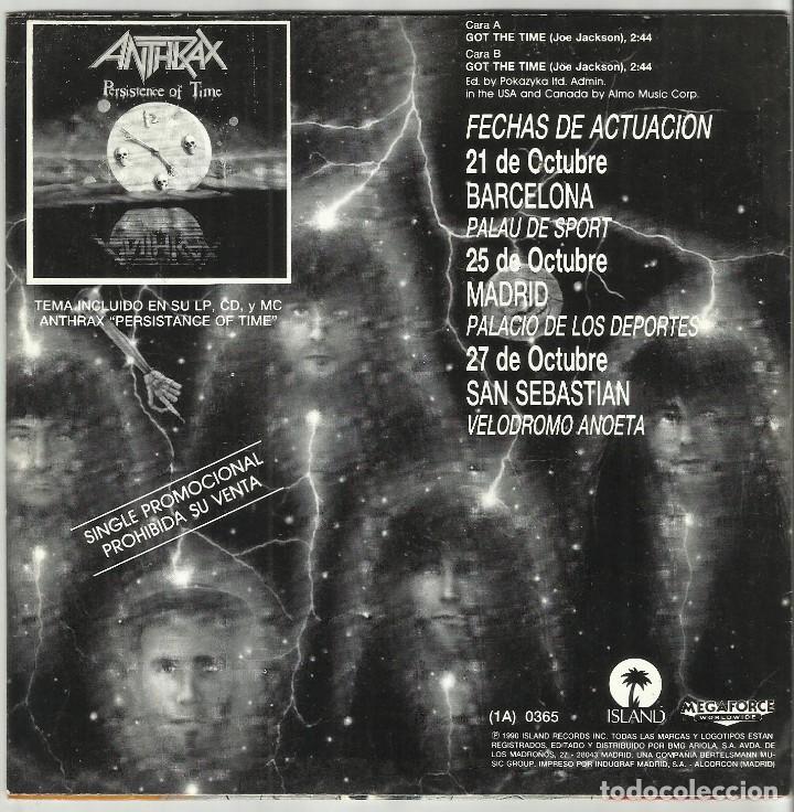Discos de vinilo: ANTHRAX single promocional GOT THE TIME ESPA&Ntilde;A-1990 - Foto 2