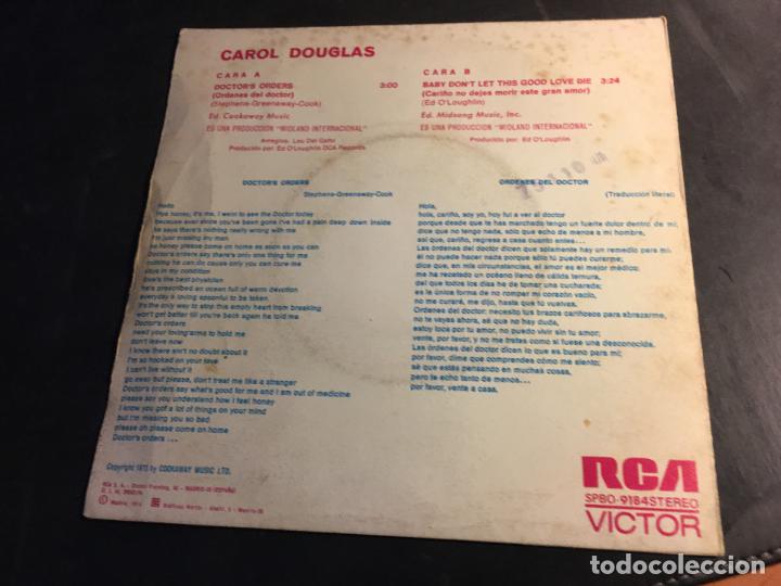 Discos de vinilo: CAROL DOUGLAS (DOCTORS ORDERS) SINGLE ESPA&Ntilde;A (EPI7) - Foto 3