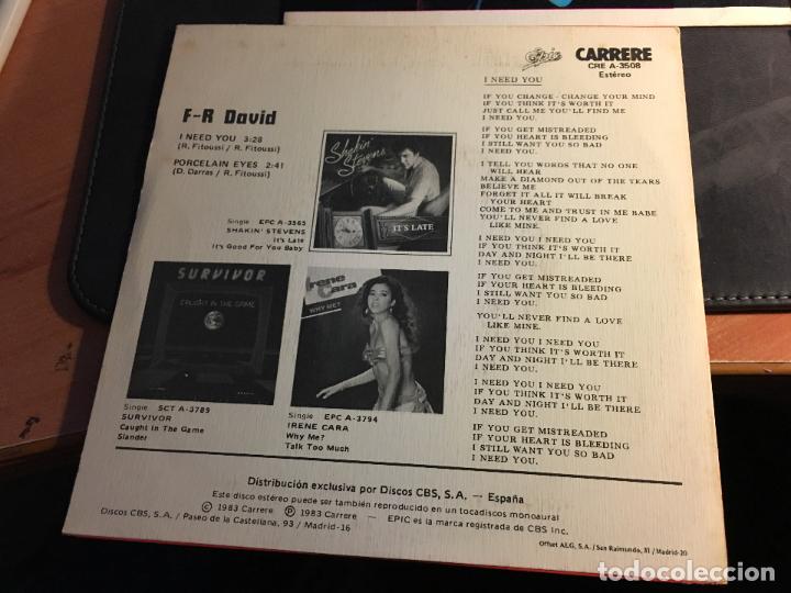 Discos de vinilo: F. R. DAVID (LOTE 4  SINGLE ESPA&Ntilde;A)  (EPI8) - Foto 9
