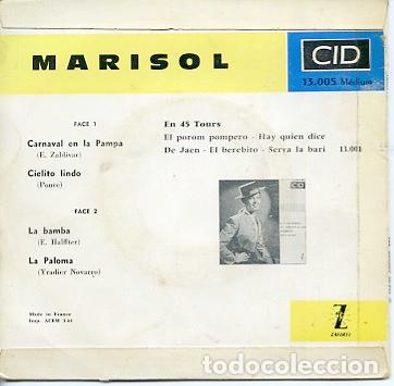 Discos de vinilo: EP MARISOL CARNAVAL EN LA PAMPA - Foto 2